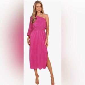 Petal & Pup One-Shoulder Hot Pink Midi Dress